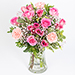 Blumenstrauß 5597 "Alles Liebe für Dich!" von Euroflorist. Pink und Rosa Bouquet mit Rosen, Nelken, Lisianthus und Gypsophila.