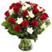 Euroflorist Blumenstrauß BOU10_10 "Romantisches Bouquet". Bouquet mit tiefroten prächtigen Rosen und weißen Freesien.