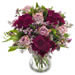 Euroflorist Blumenstrauß BOU15_05 "Provence". Romantisches Bouquet in Bordeaux- und Lilatönen mit Chrysanthemen, Rosen und Alstroemiera.