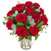 Euroflorist Rosenstrauß BOU15_69 "Mit Liebe". Bouquet mit tiefroten Rosen, dekoriert mit aromatischem Eukalyptus und Ruscus.