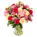 Euroflorist Blumenstrauß BOU16_018 "Schutzengel" ideal zum Muttertag. Bouquet mit Rosen, Sprayrosen, Santini und Eustoma in Pink, Rosa und Creme.