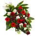 Send en bårebuket med blomster i røde og hvide far