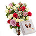 Coffret cadeau bouquet de fleurs Délicatesse et 4 chocolats Guylian. Bouquet avec des roses. Livraison par Téléfleurs