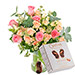 Bouquet de roses pastel qualité premium livré avec une boite de chocolats Guylian. Livraison roses et chocolats Téléfleurs