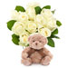 Witte rozen met teddybeer