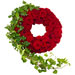 Trauerkranz mit roten Rosen. Edler und eleganter Trauerkranz online bestellen und an Wunschadresse liefern.