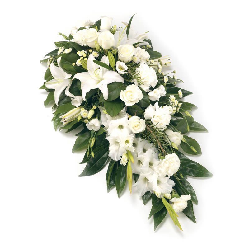 Raquette deuil avec des fleurs blanches