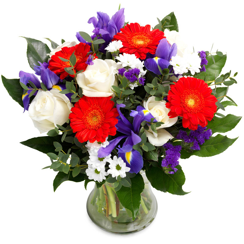 Bouquet de fleurs bleu blanc rouge