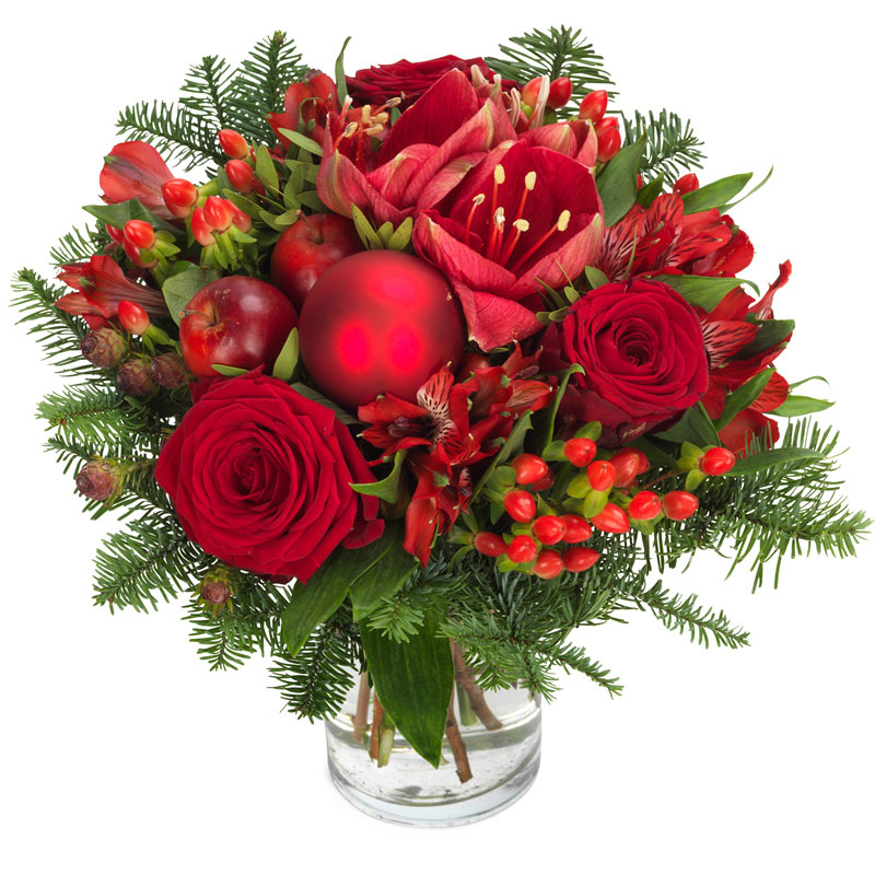 Bouquet rond Noël dans les tons de rouge