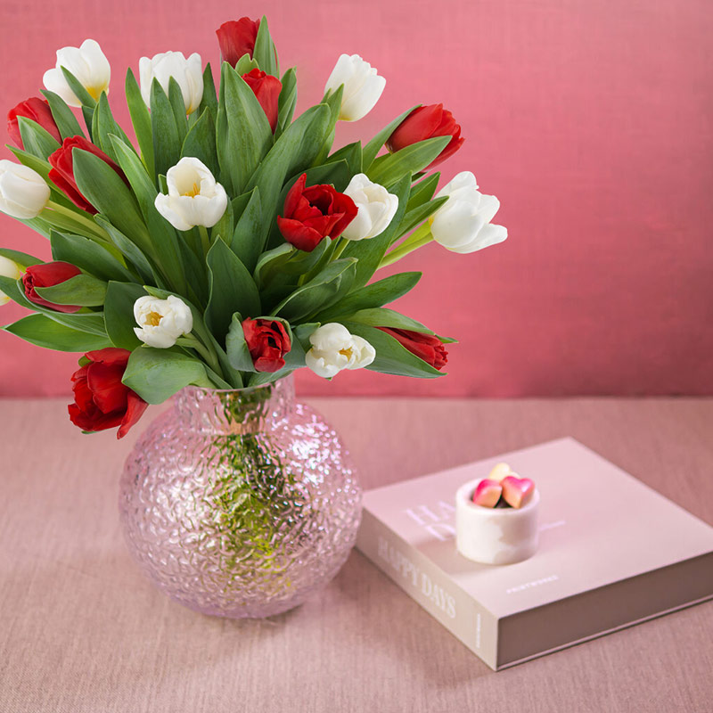 Bouquet tulipes rouges et blanches | Amour St Valentin