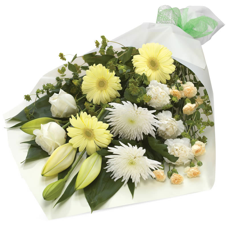 Bouquet à plat deuil de fleurs blanches |Euroflorist