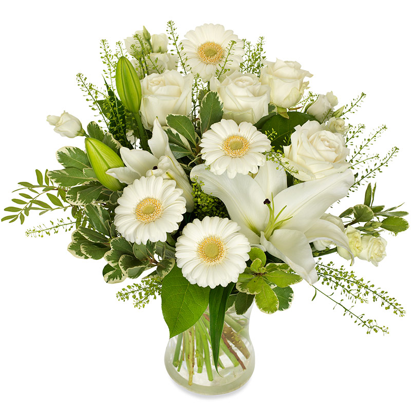 Bouquet de fleurs blanches livré par un fleuriste