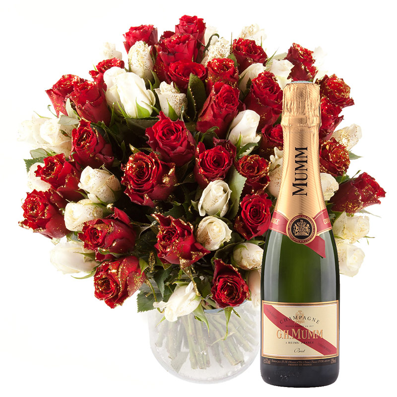 40 Roses Paillettes Et Champagne Telefleurs