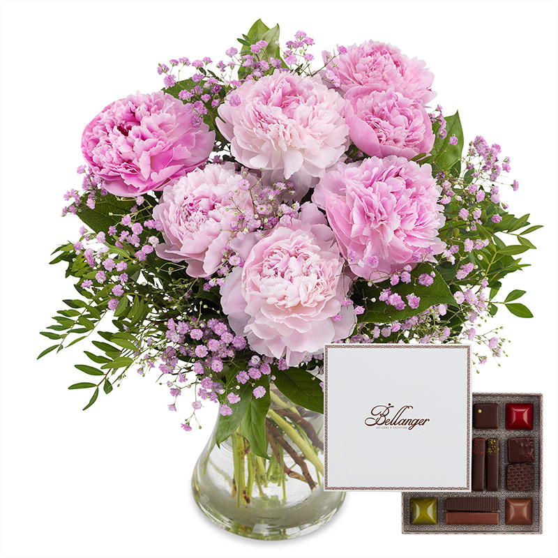 Pink peonies and premium chocolates Euroflorist