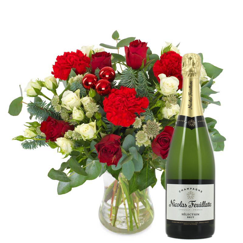 Coffret Fleurs de Noël et Champagne Euroflorist France
