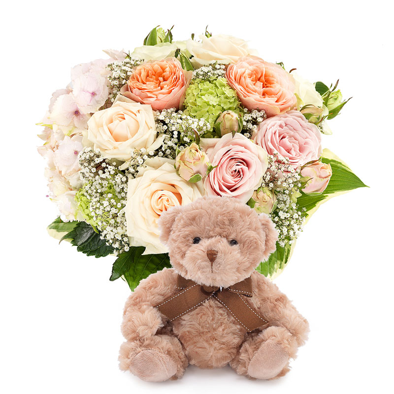 Teddy bear store and flowers