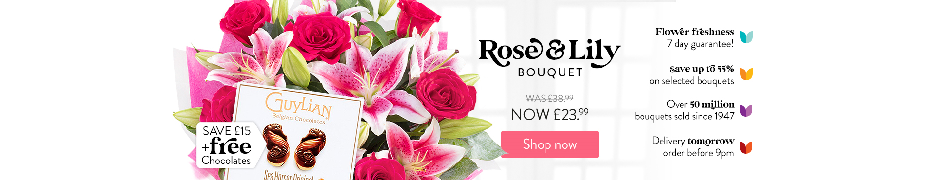 Rose & Lily bouquet Save £15 and free chocolates