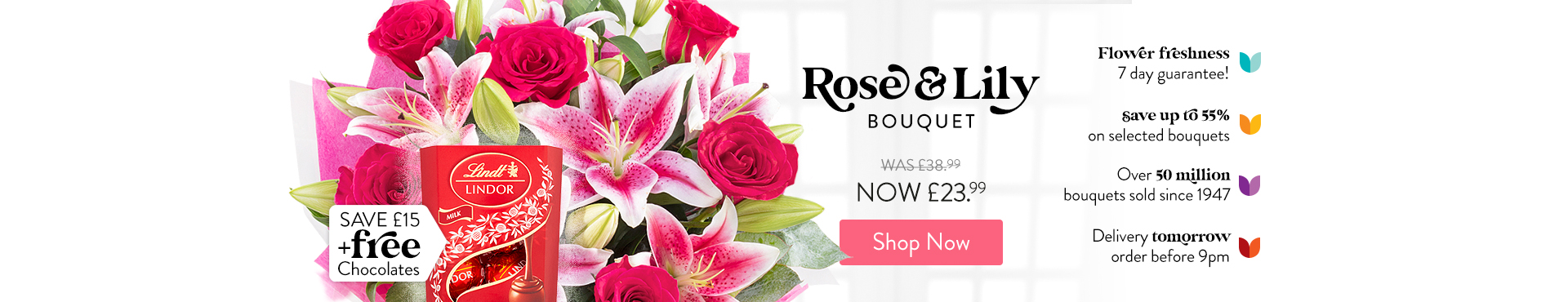 Rose & Lily bouquet Save £15 and free chocolates